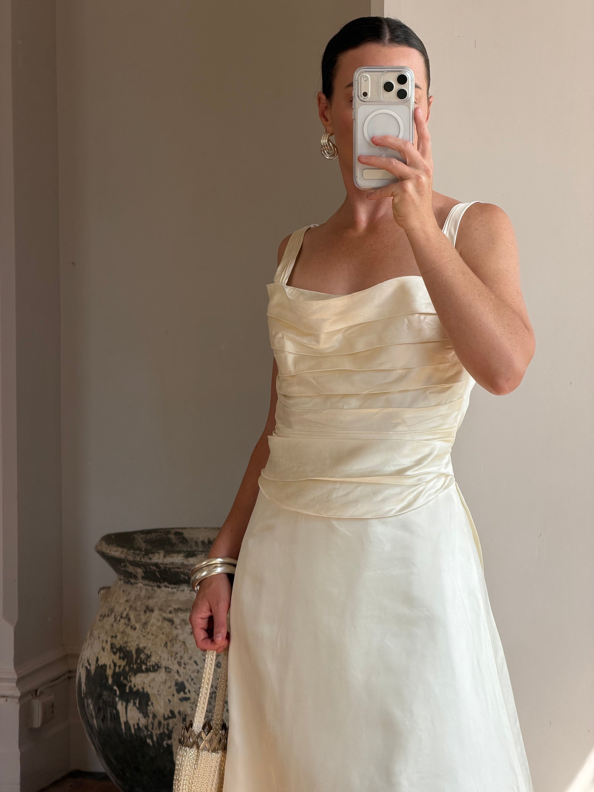Vintage Y2K Vera Wang Silk Pleated Wedding Gown