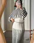 Vintage 70s Knit Batwing Midi Dress Black and Cream
