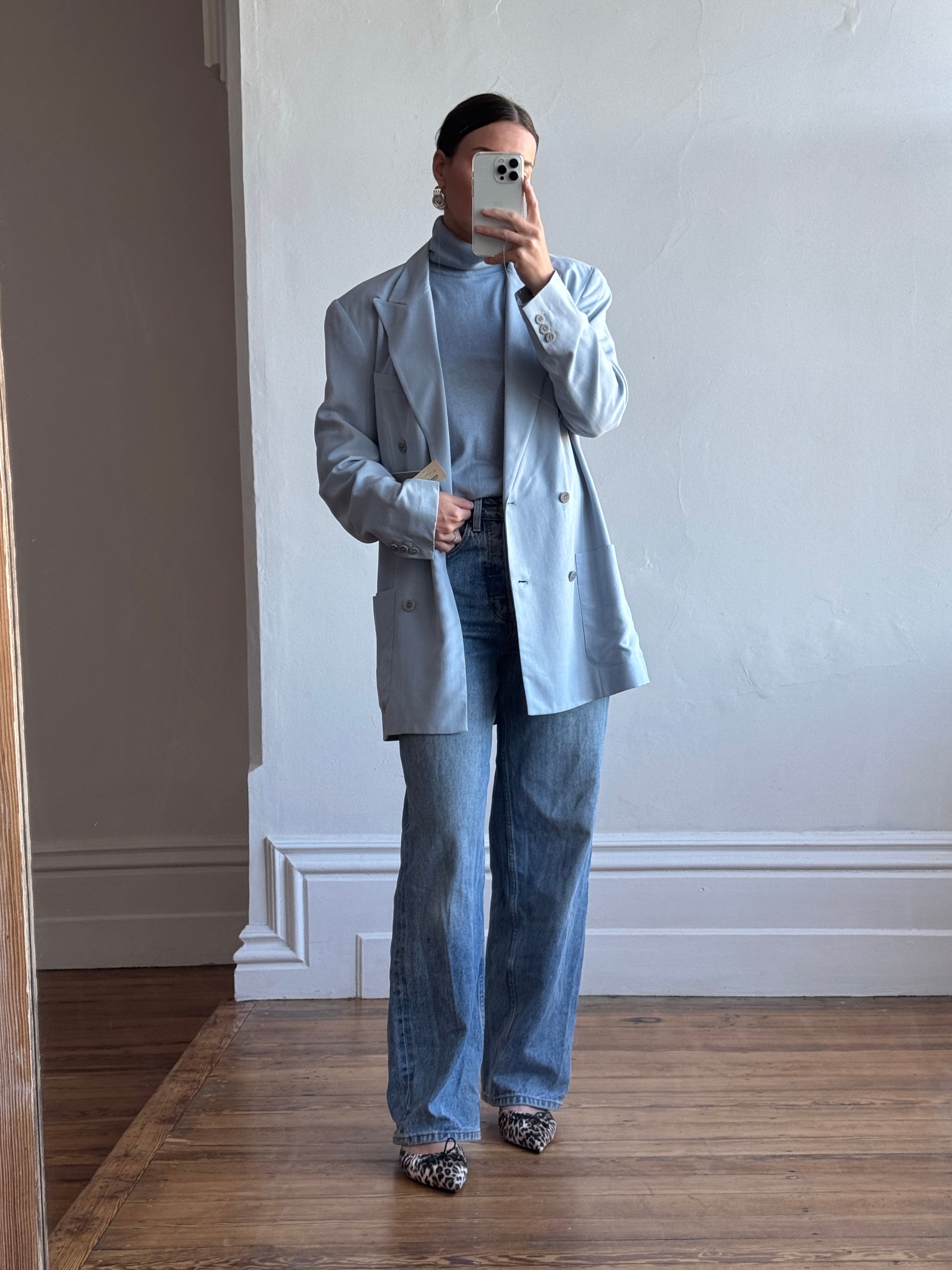 Vintage 90s Calvin Klein Pure Silk Double Breasted Blazer Dusty Blue