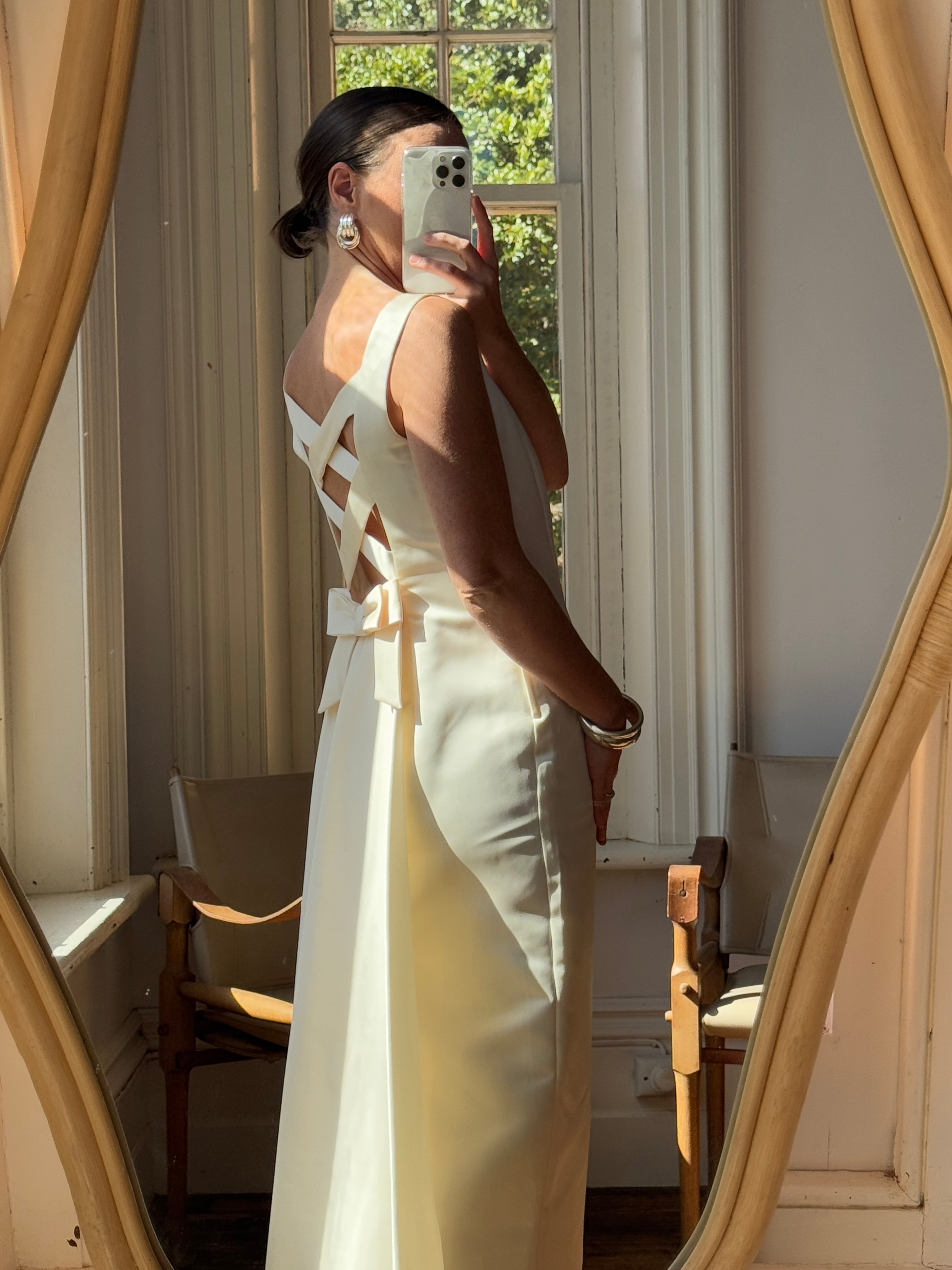 Vintage 90s Satin Slip Ribbon Crossover Bow Bridal Midi