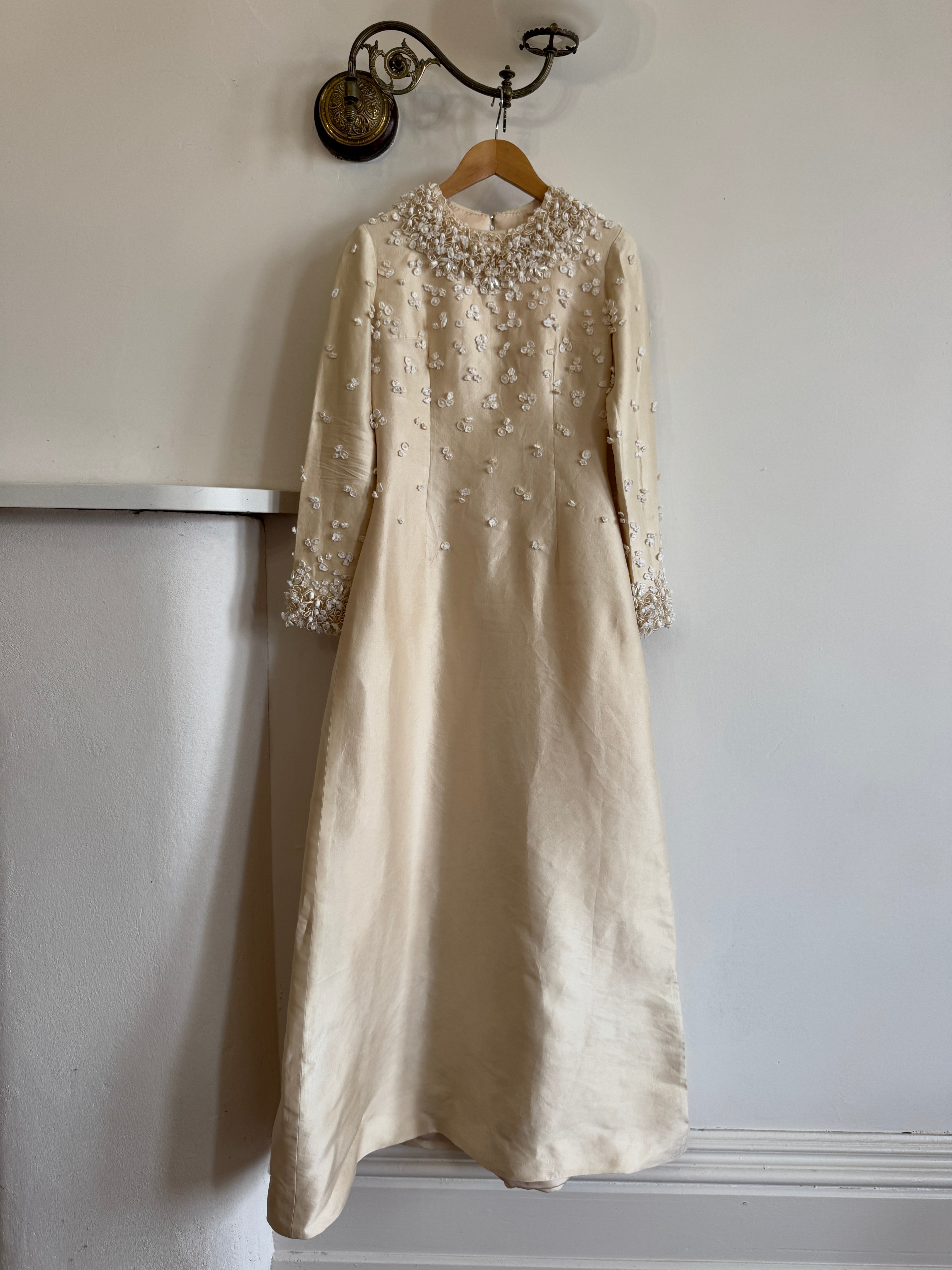 Vintage 60s Embellished Italian Made Silk and Wool Wedding Gown