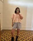 Vintage Puff Sleeve Floral Button Up Blouse Pink