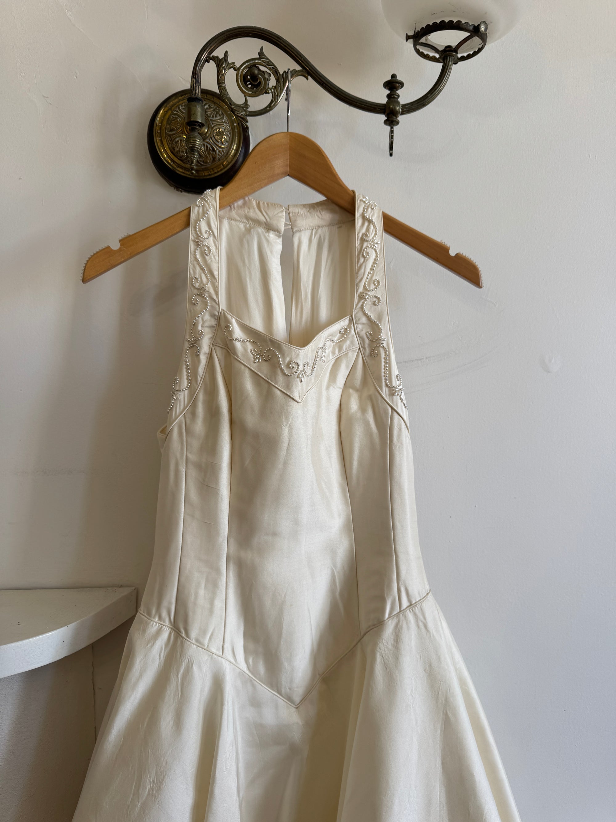 Vintage 90s Pure Silk Halter Princess Wedding Dress