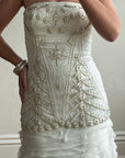 Vintage 90s Strapless Embellished Ruffled Wedding Gown