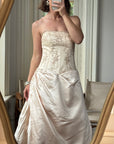 Vintage 90s Rose Crystal Encrusted Strapless Wedding Gown