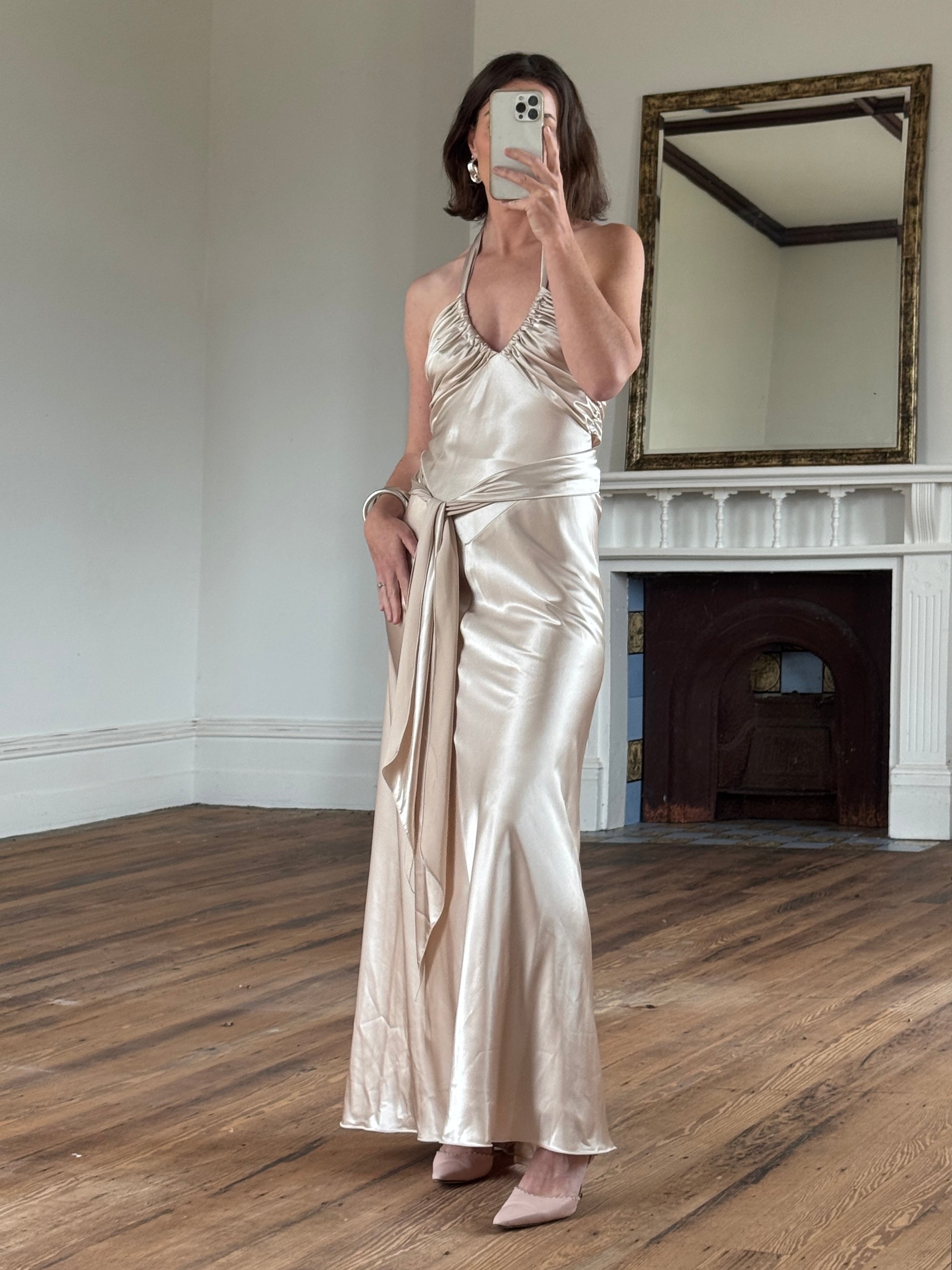 Vintage Y2K Champagne Satin Multiwear Prom Dress