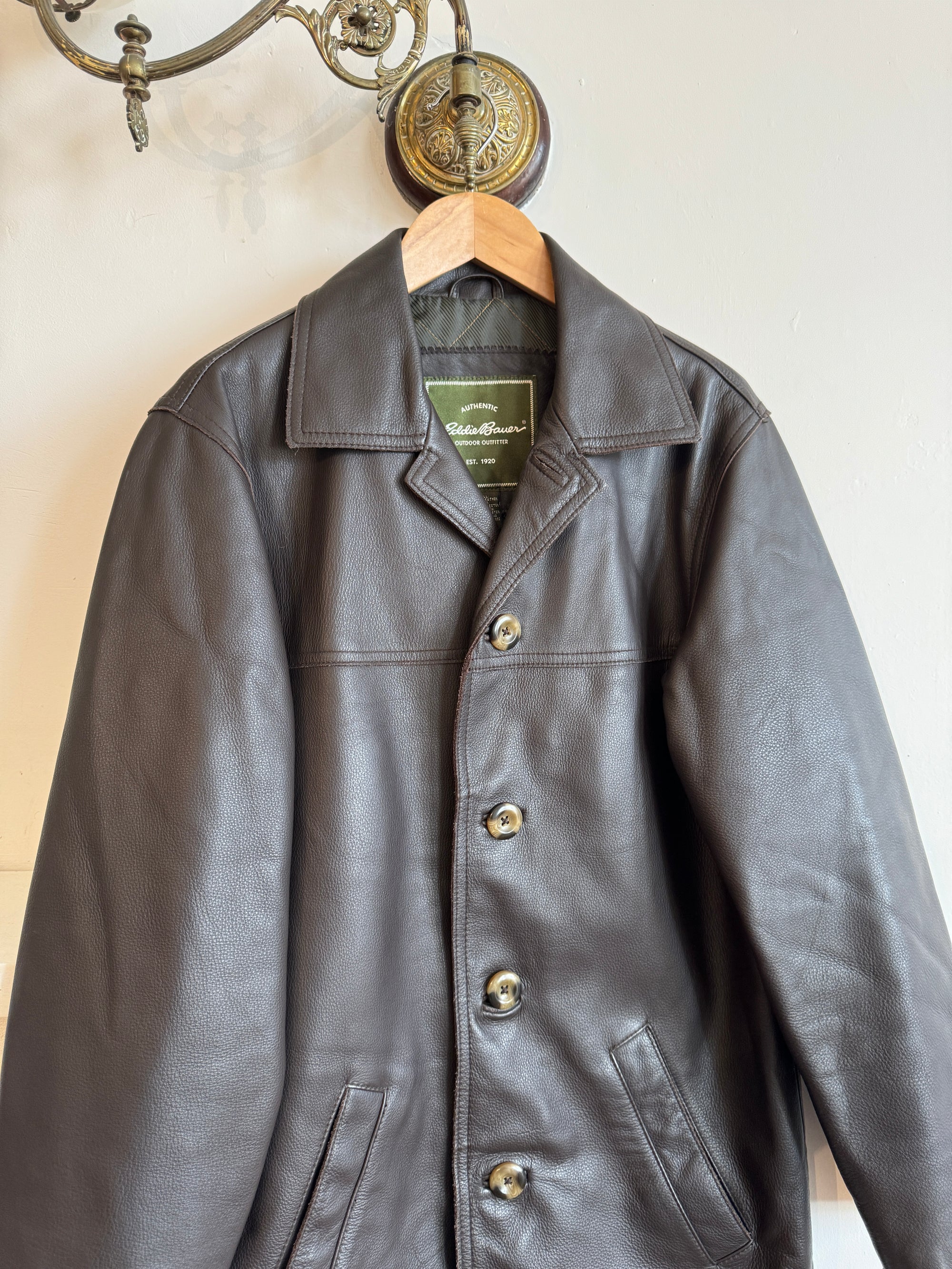 Vintage Leather Trench Button Up With Quilted Lining Dark Brown