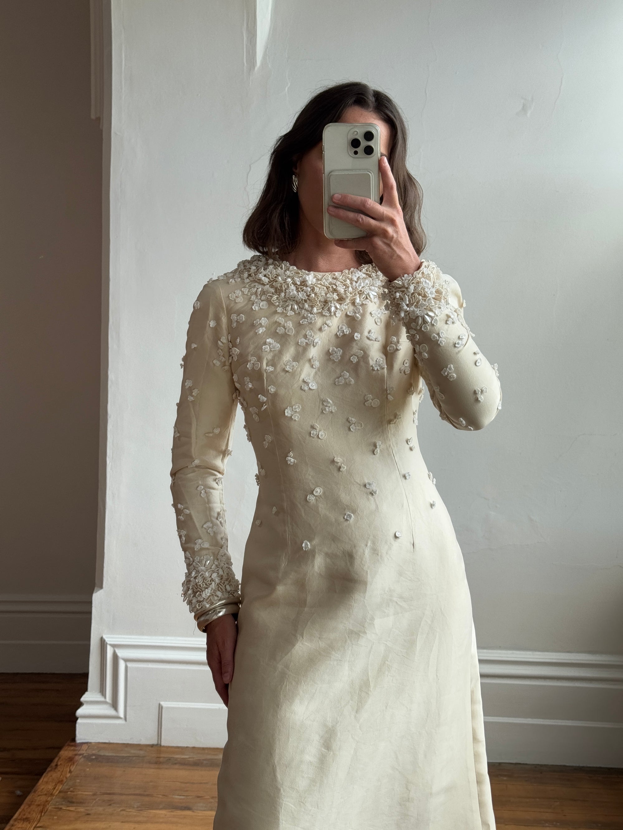 Vintage 60s Embellished Italian Made Silk and Wool Wedding Gown