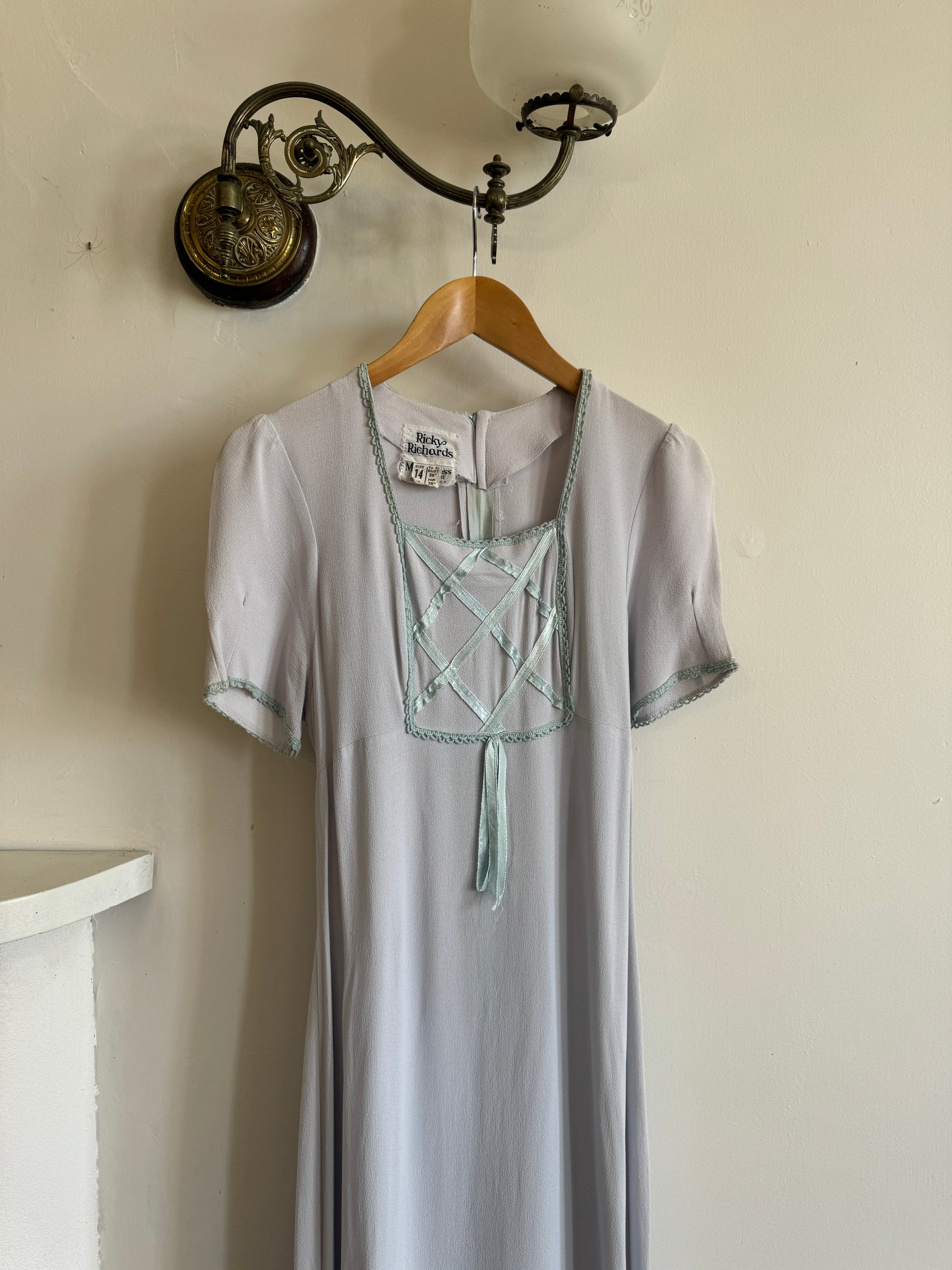 Vintage 70s Milkmaid Crepe Sundress Ice Blue