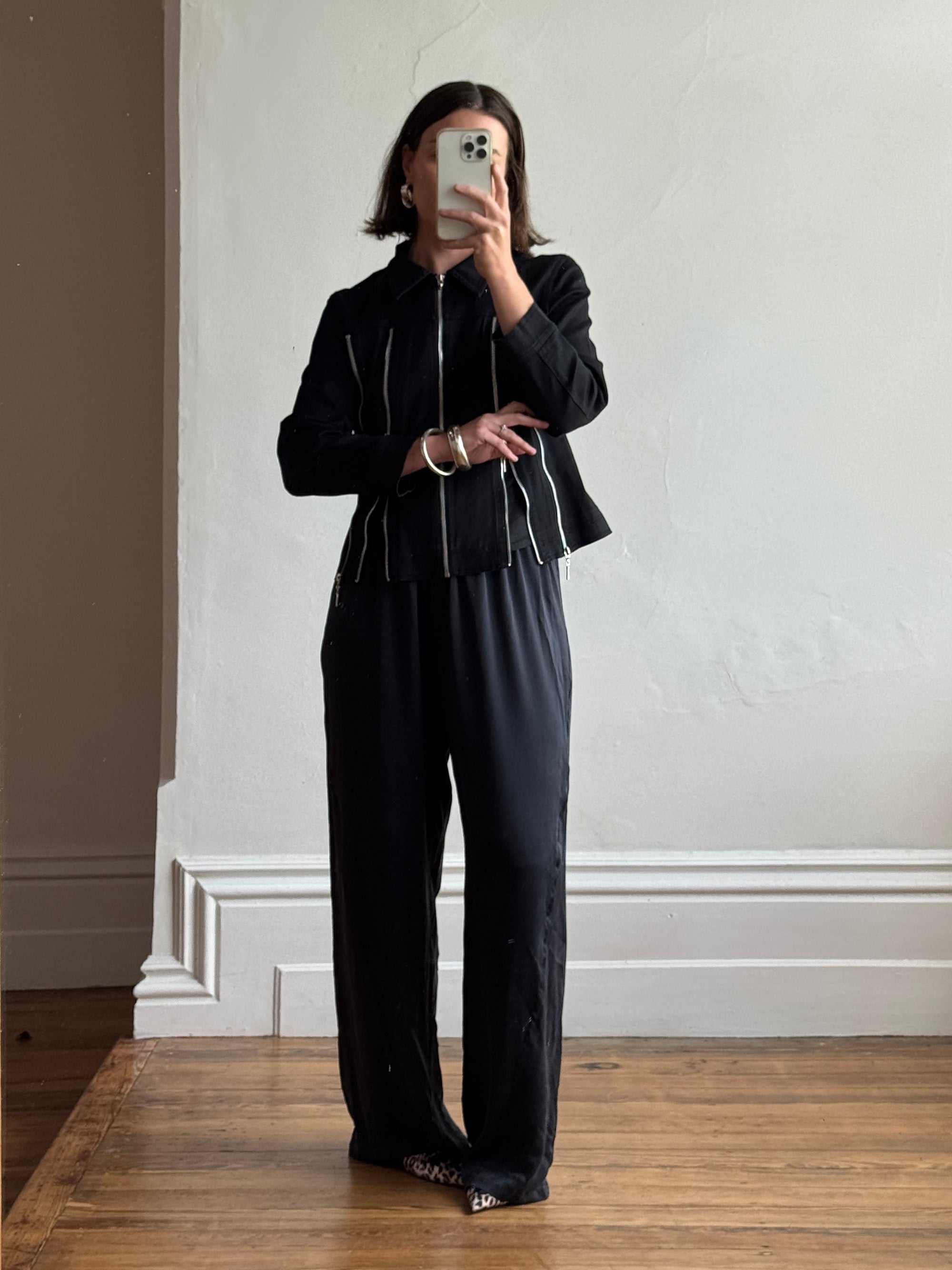 Vintage 90s Denim Multi Zip Jacket Noir