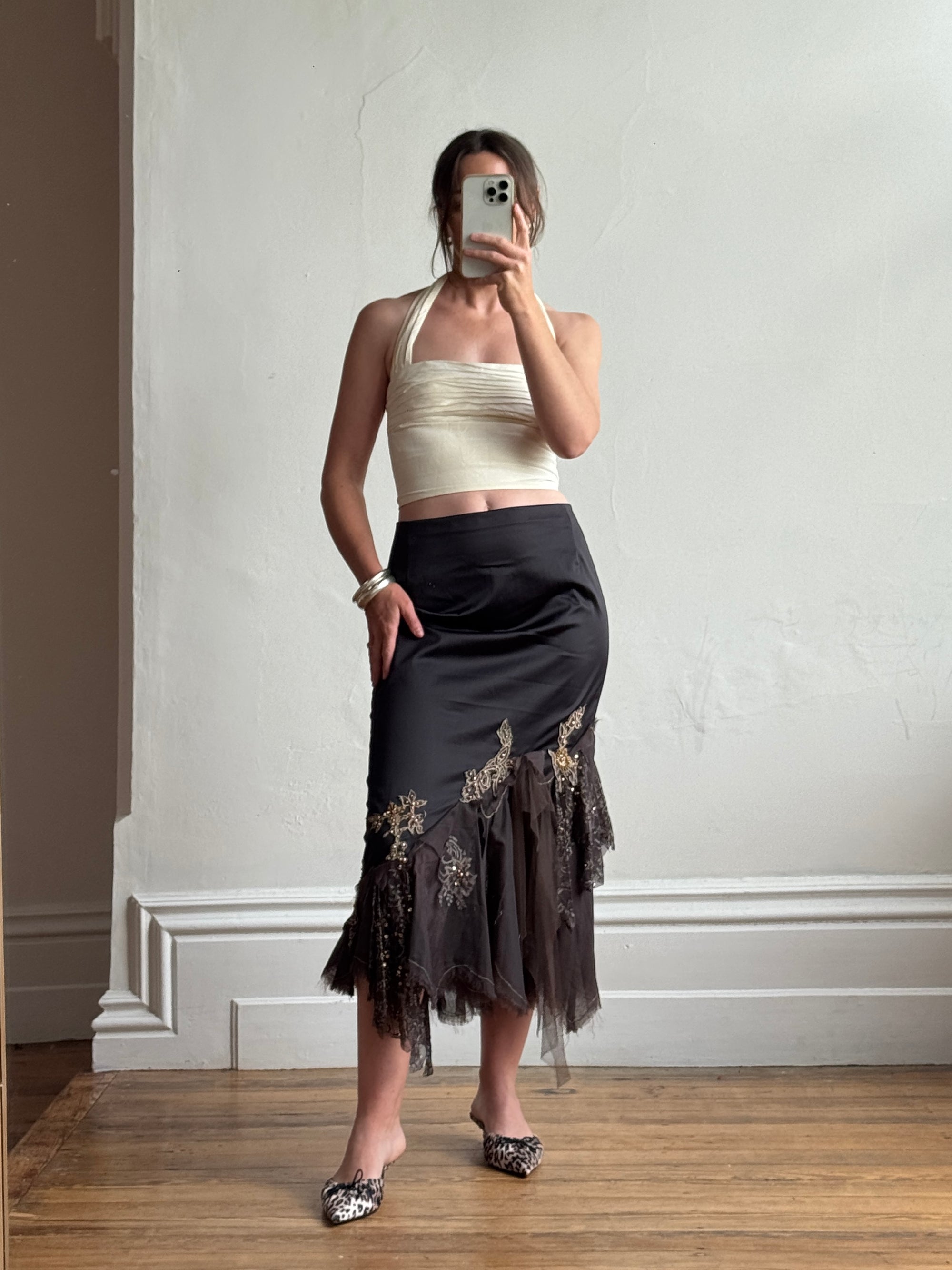 Vintage 90s Glitter Fairy Skirt Chocolate Noir