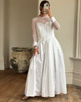 Vintage 90s Tailored Mesh Long Sleeved Wedding Gown