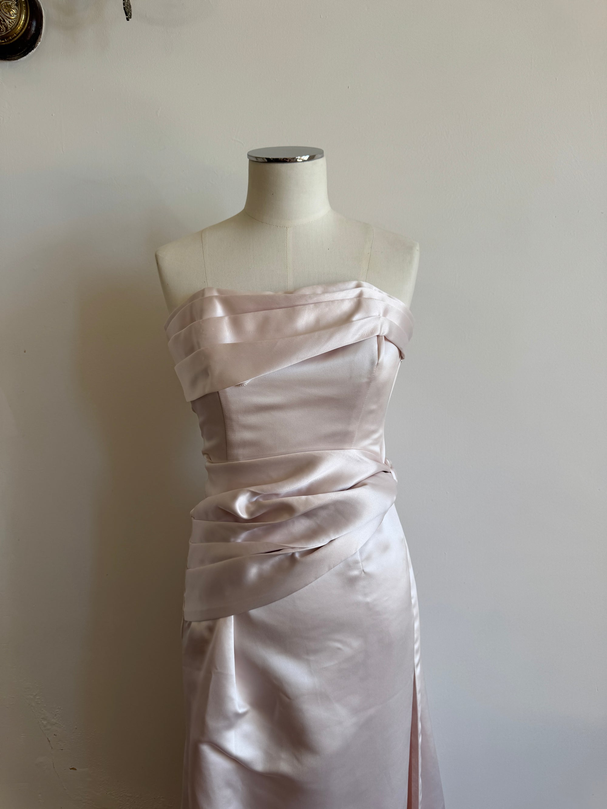 Vintage 90s Satin Sash Bridesmaid Dress Baby Pink