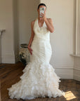 Vintage 90s Italian Plus Size Halter Ruffle Wedding Gown