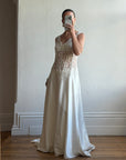 Vintage 90s Italian Naked Embroidered Satin Wedding Dress