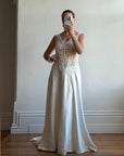 Vintage 90s Italian Naked Embroidered Satin Wedding Dress