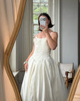 Vintage 90s Pleated Jacquard Satin Wedding Gown