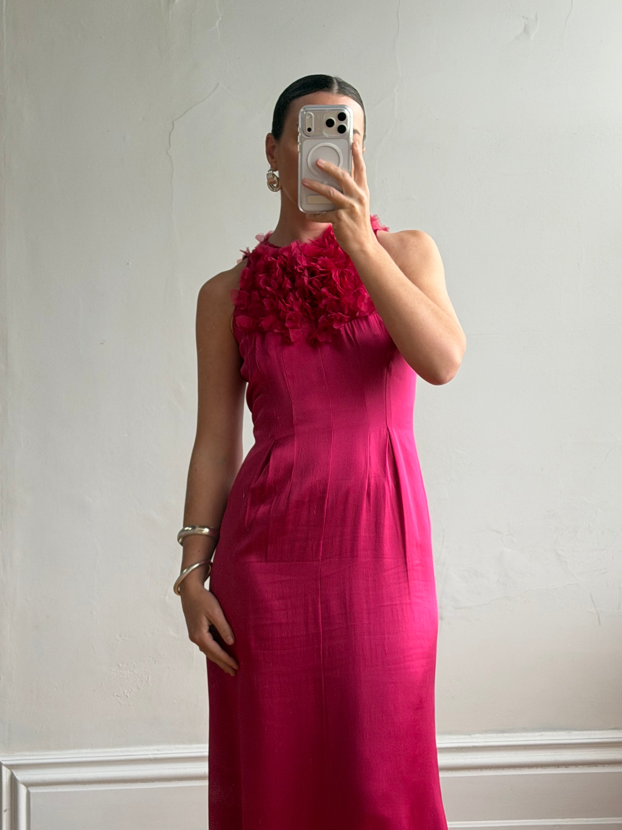 Vintage Valentino Pure Silk Organza Petal Gown Fuschia