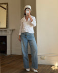 Vintage 90s Structured Collar Gathered Blouse Crisp White