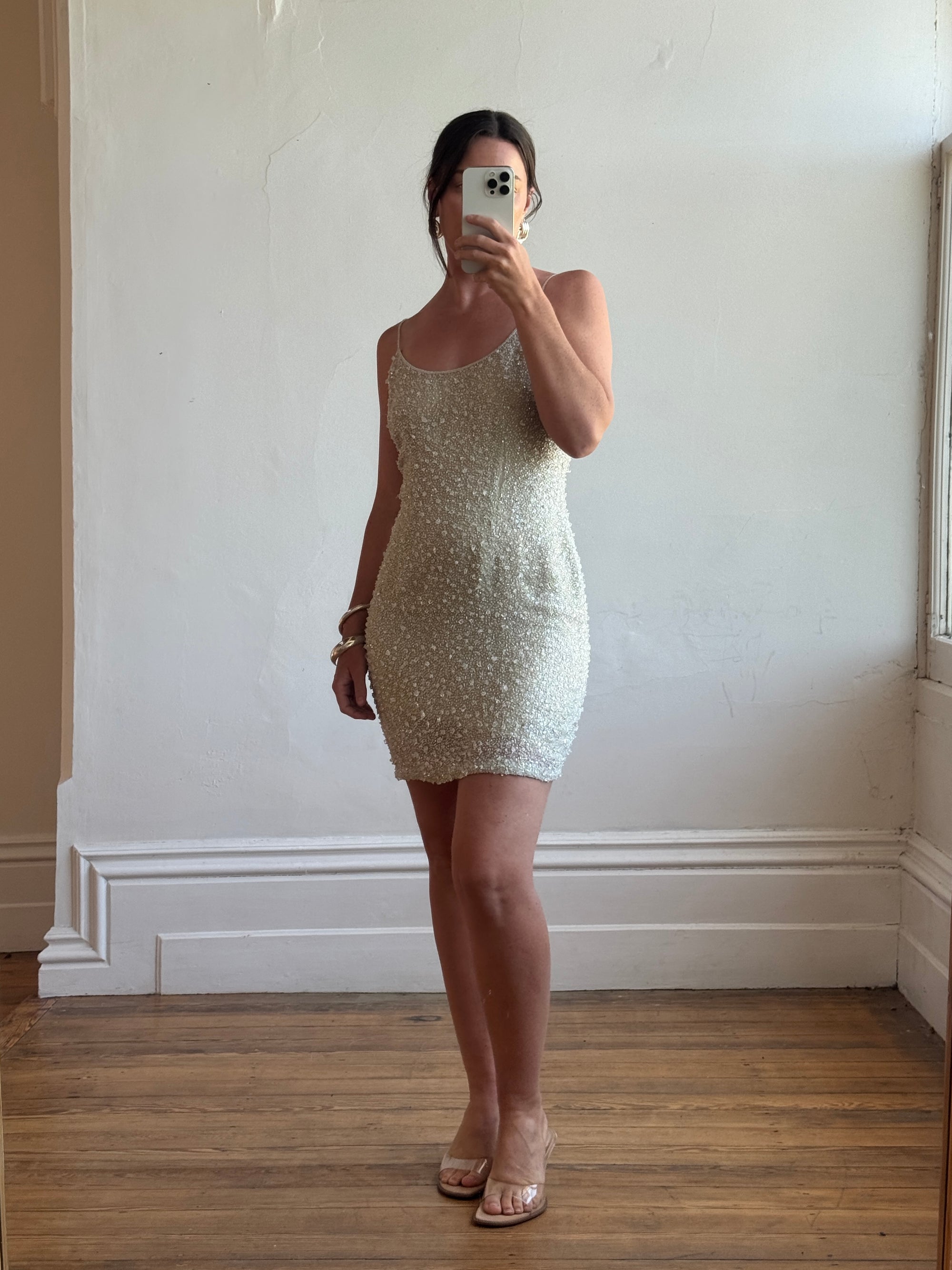 Vintage 90s Naeem Khan Silk Crystal Embellished Mini Dress