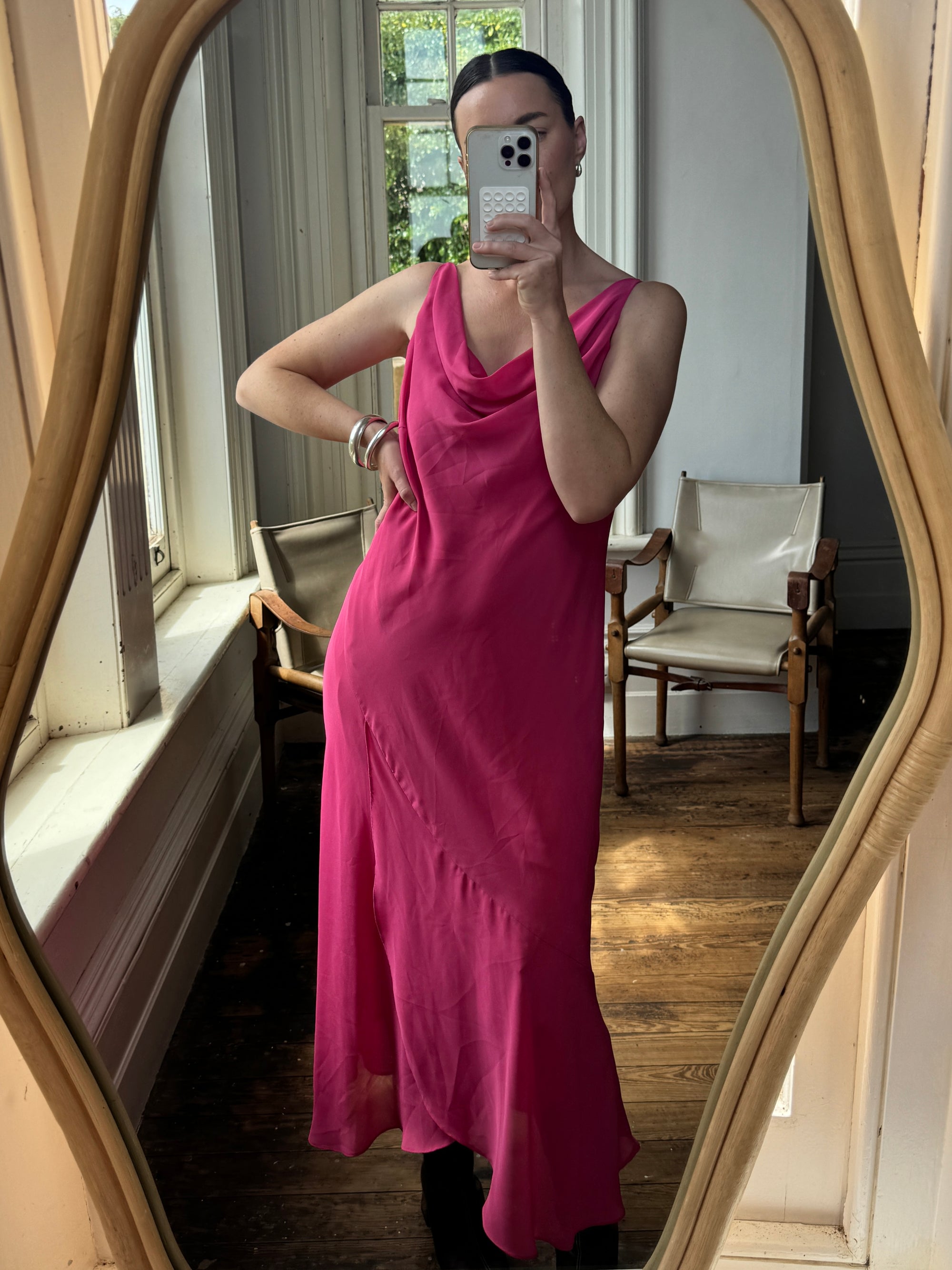 Vintage 90s Cowl Neck Slip Dress Fuschia