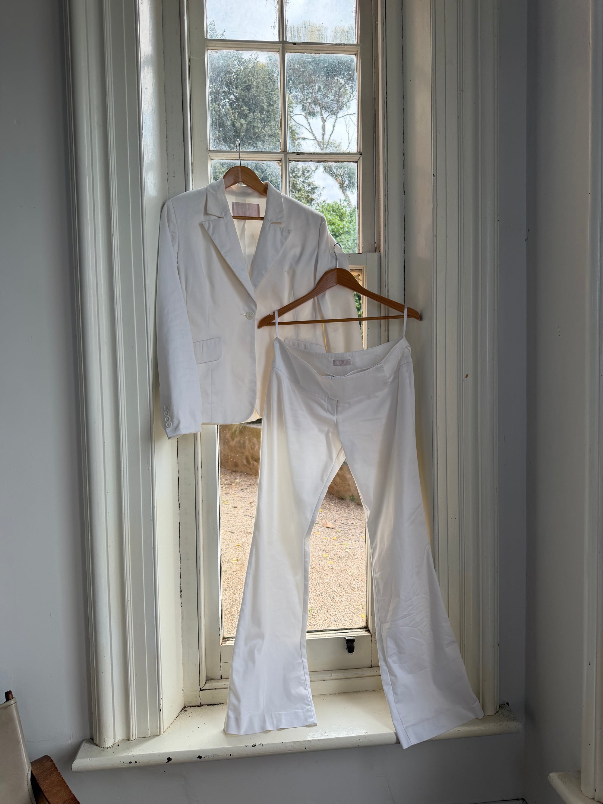 Vintage 90s Low Waist Trouser and Blazer Suit Set Ivory