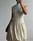 Vintage 90s Cream Broderie Anglaise Bubble Mini Dress