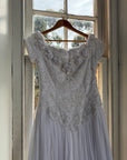 Vintage 80s 3D Floral Off Shoulder Bridal Gown and Veil