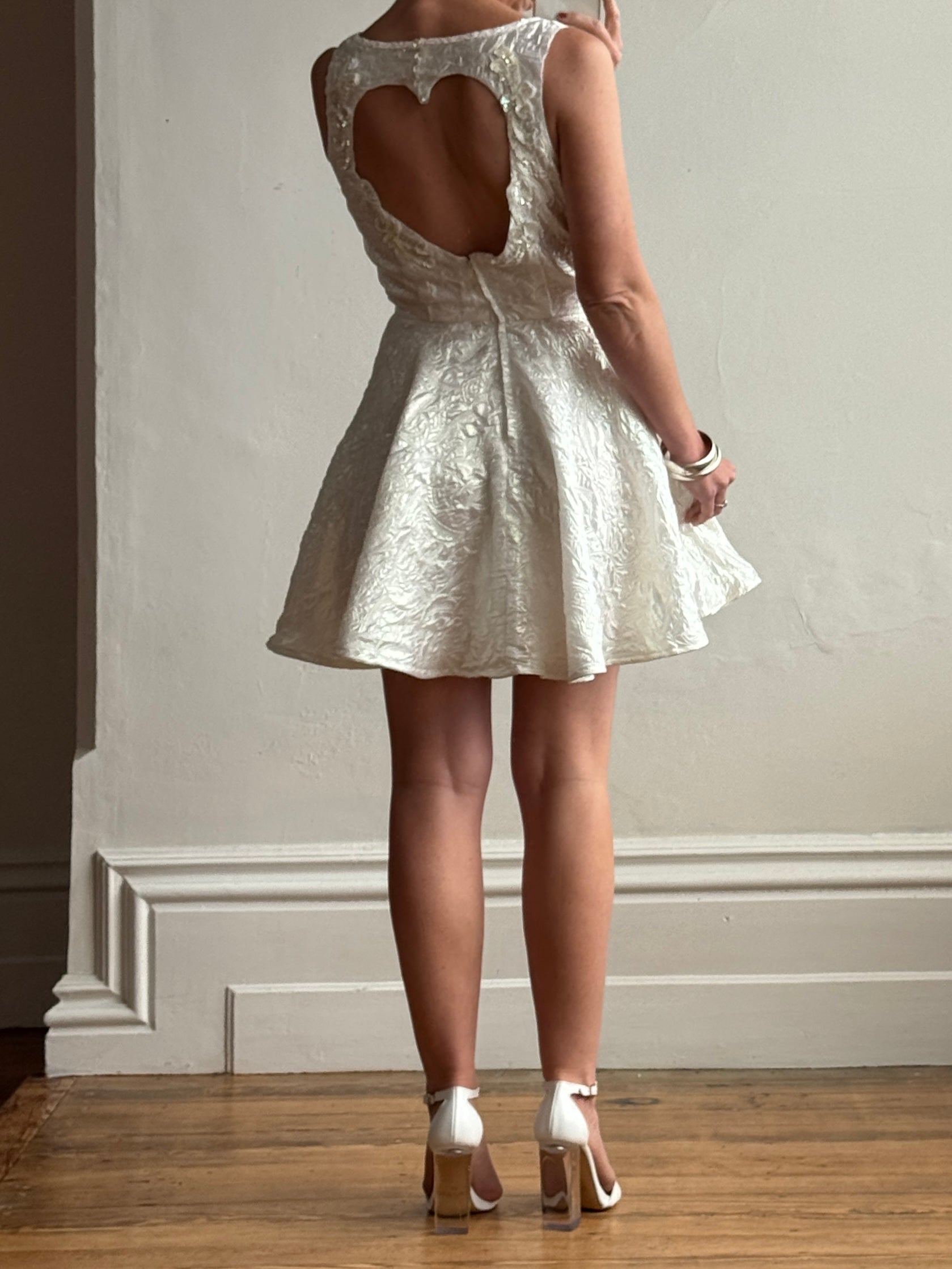 Vintage 80s Love Heart Brocade Shimmer Mini Dress