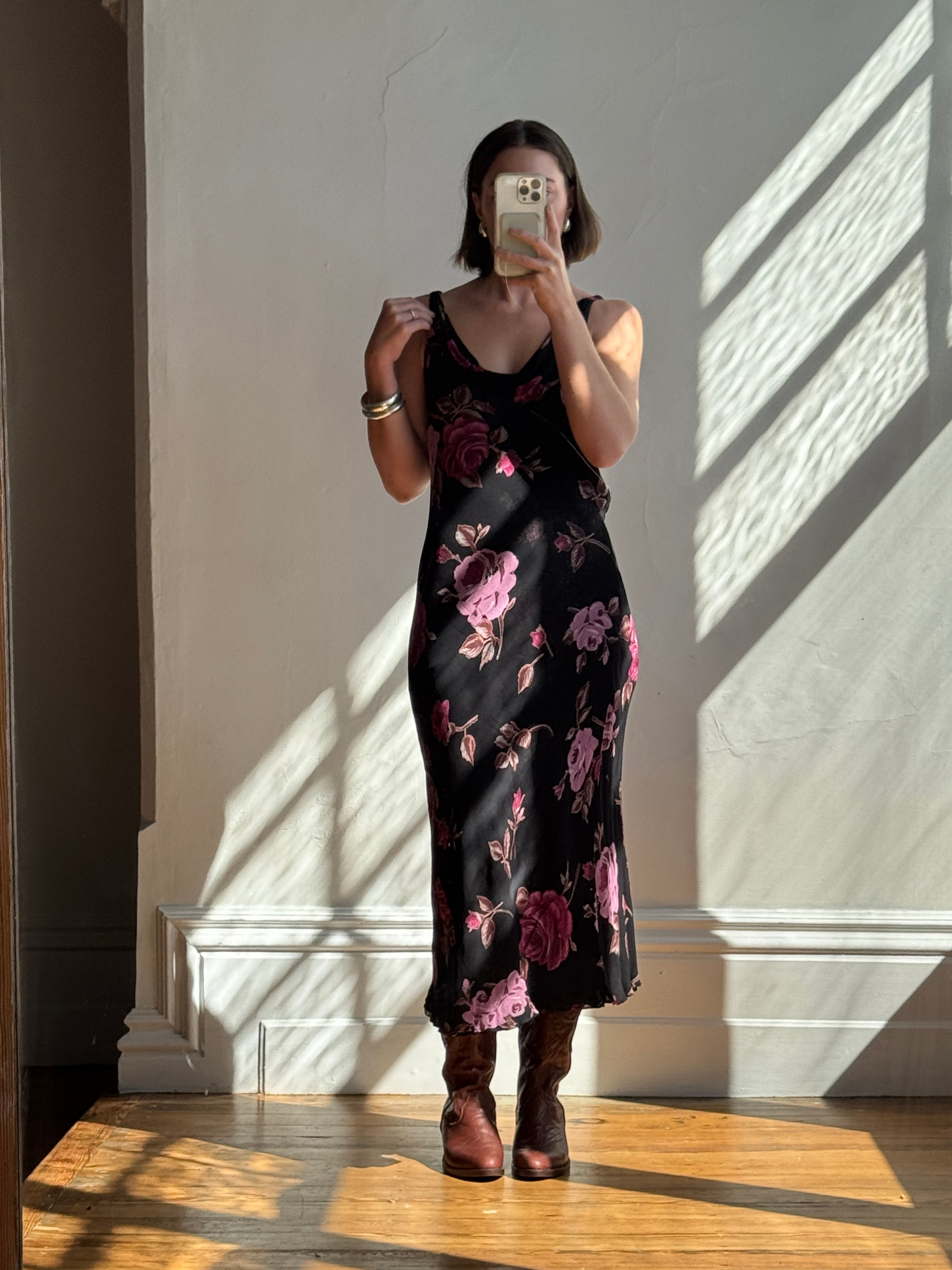 Vintage 90s Reversible Cowl Neck Floral Midi
