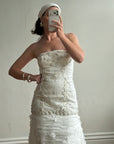 Vintage 90s Strapless Embellished Ruffled Wedding Gown