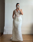 Vintage 90s Italian Organza Tie Top and Feather Skirt Bridal Set
