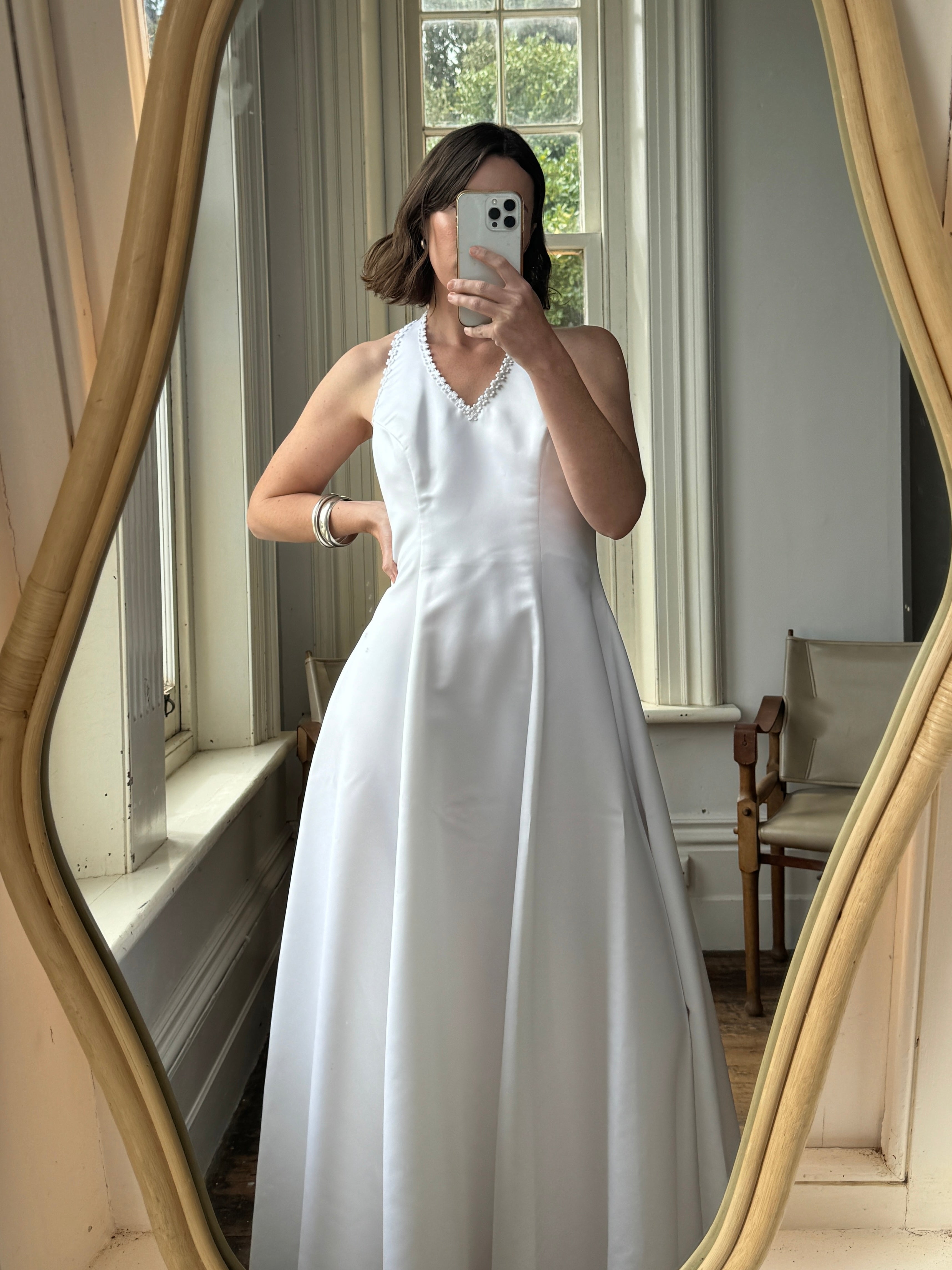 Vintage 90s Satin Halter Wedding Dress With Daisies