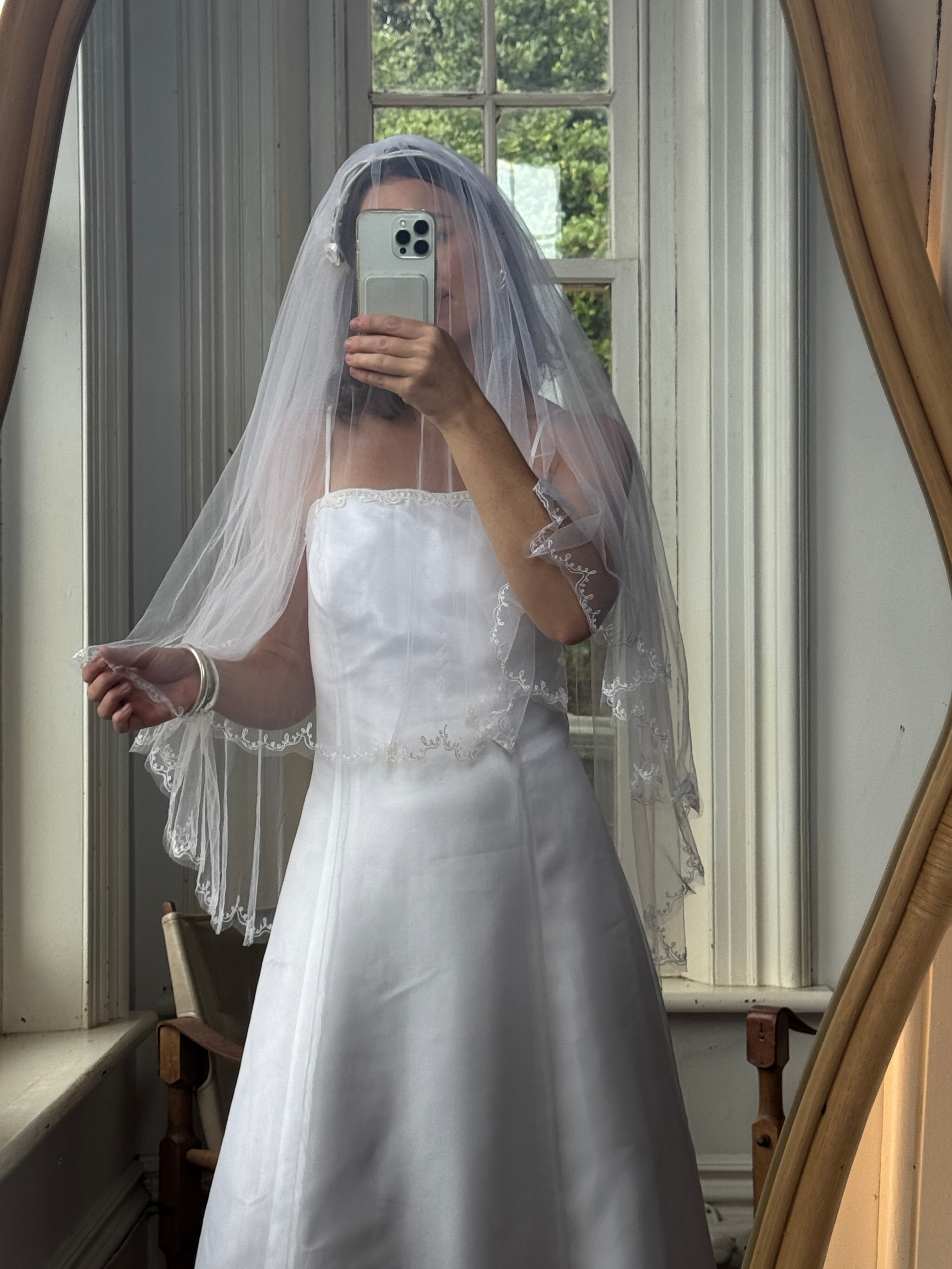Vintage 90s Square Cut Lace Up Slip Wedding Dress