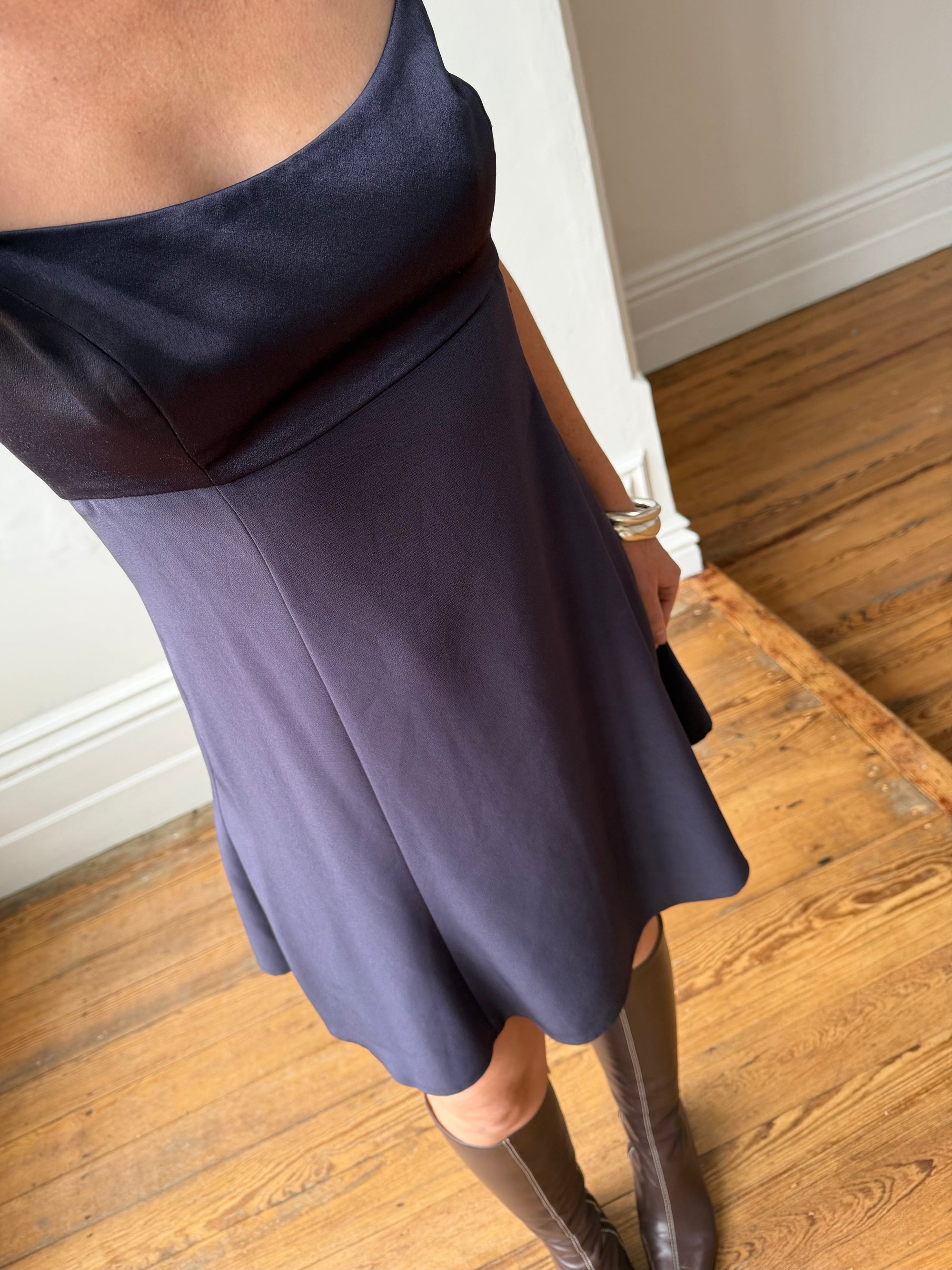 Vintage 90s Satin Micro Mini Dress Navy Satin