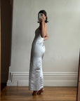 Vintage 90s Baby Blue Satin Embroidered Floral Column Midi