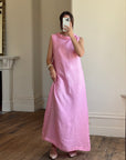 Vintage 80s Boat Neck Crinkle Dress Hot Pink
