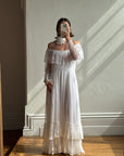 Vintage 70s Australian Made Off Lace Frill Wedding Gown