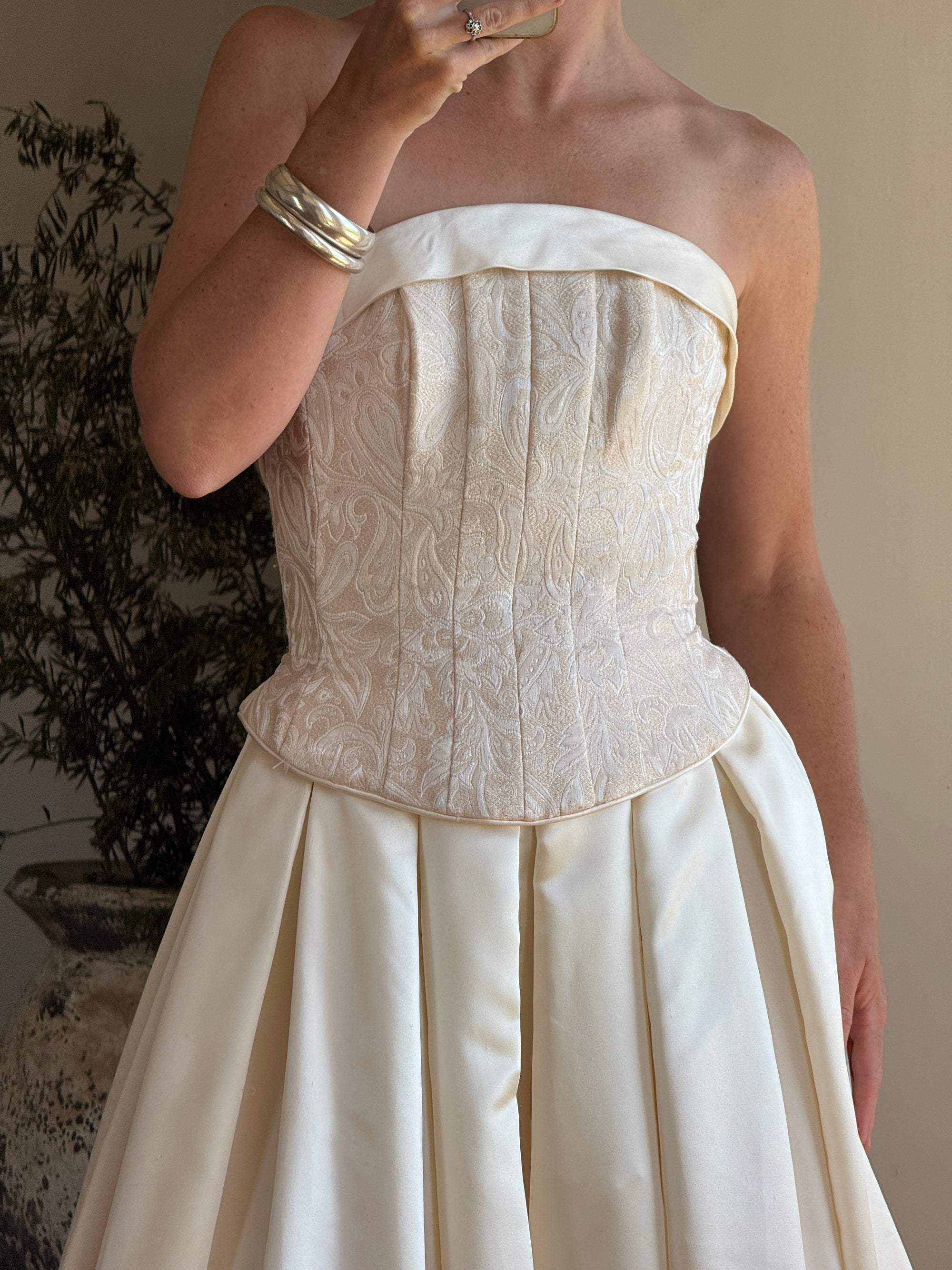 Vintage 90s Princess Brocade Champagne Wedding Gown