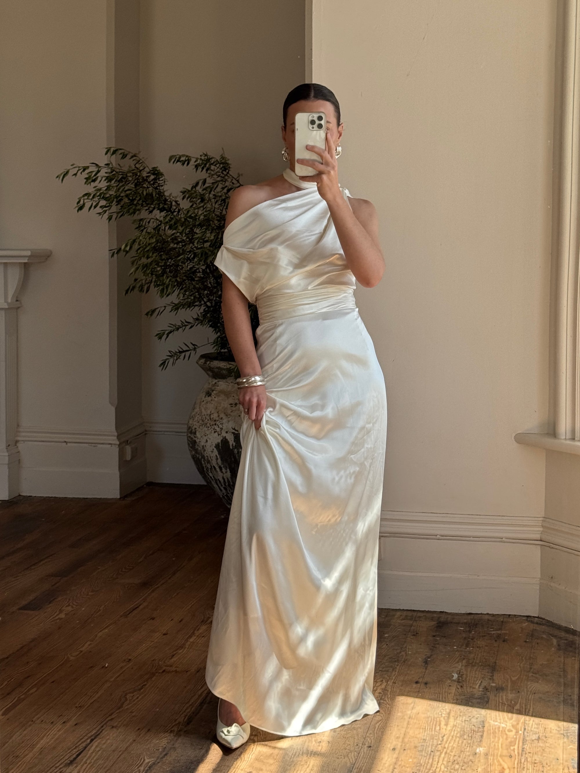 Archival Y2K Satin Cowl Neck Slip gown Ivory