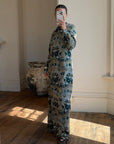 Vintage 70s Paisley Tapestry Long Sleeved Maxi Dress Blue