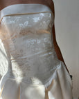 Vintage 90s Strapless Jacquard Satin Princess Wedding Dress