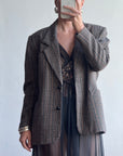Vintage 80s Wool Blend Plaid Blazer Navy Brown