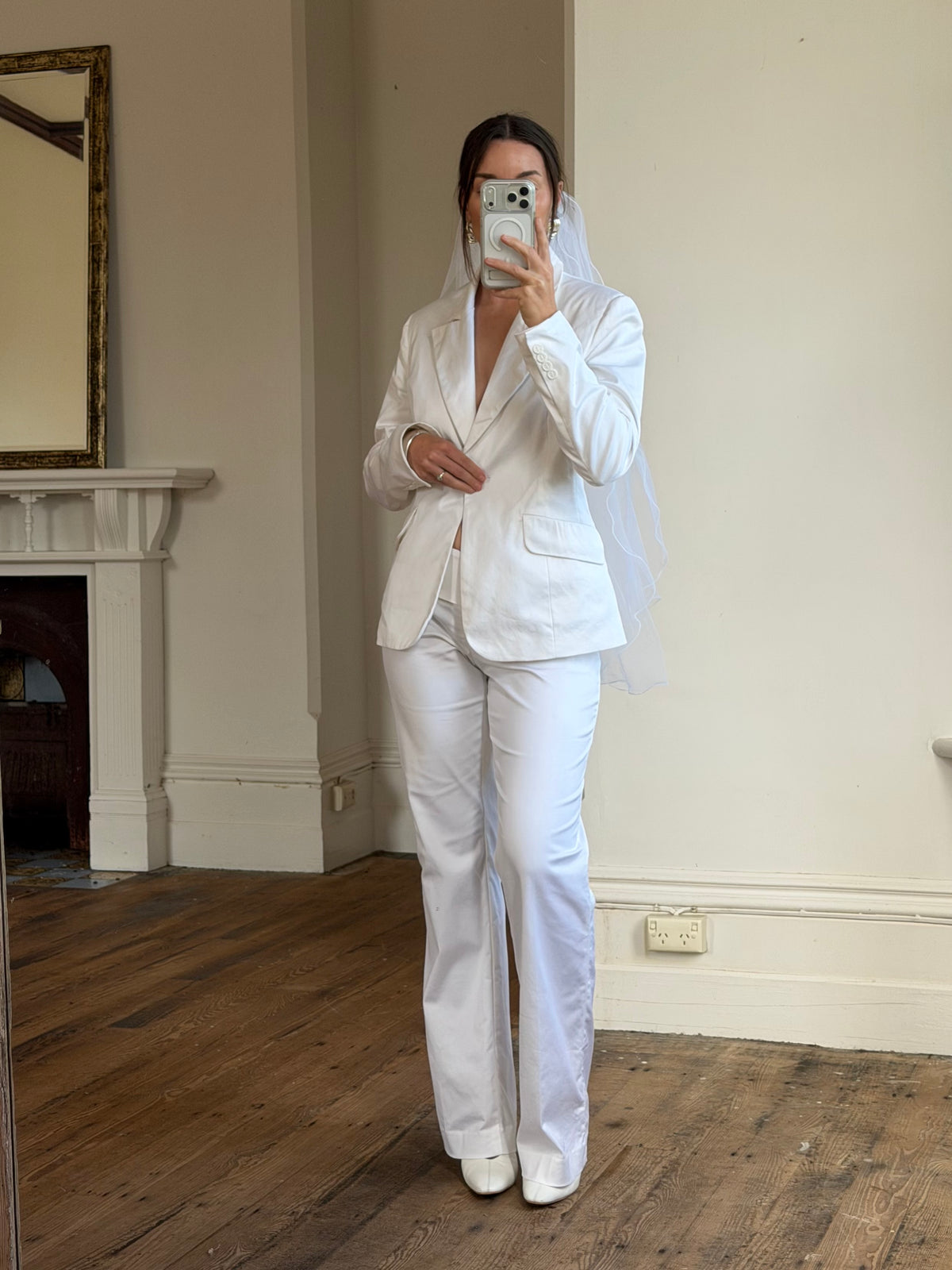Vintage 90s Low Waist Trouser and Blazer Suit Set Ivory