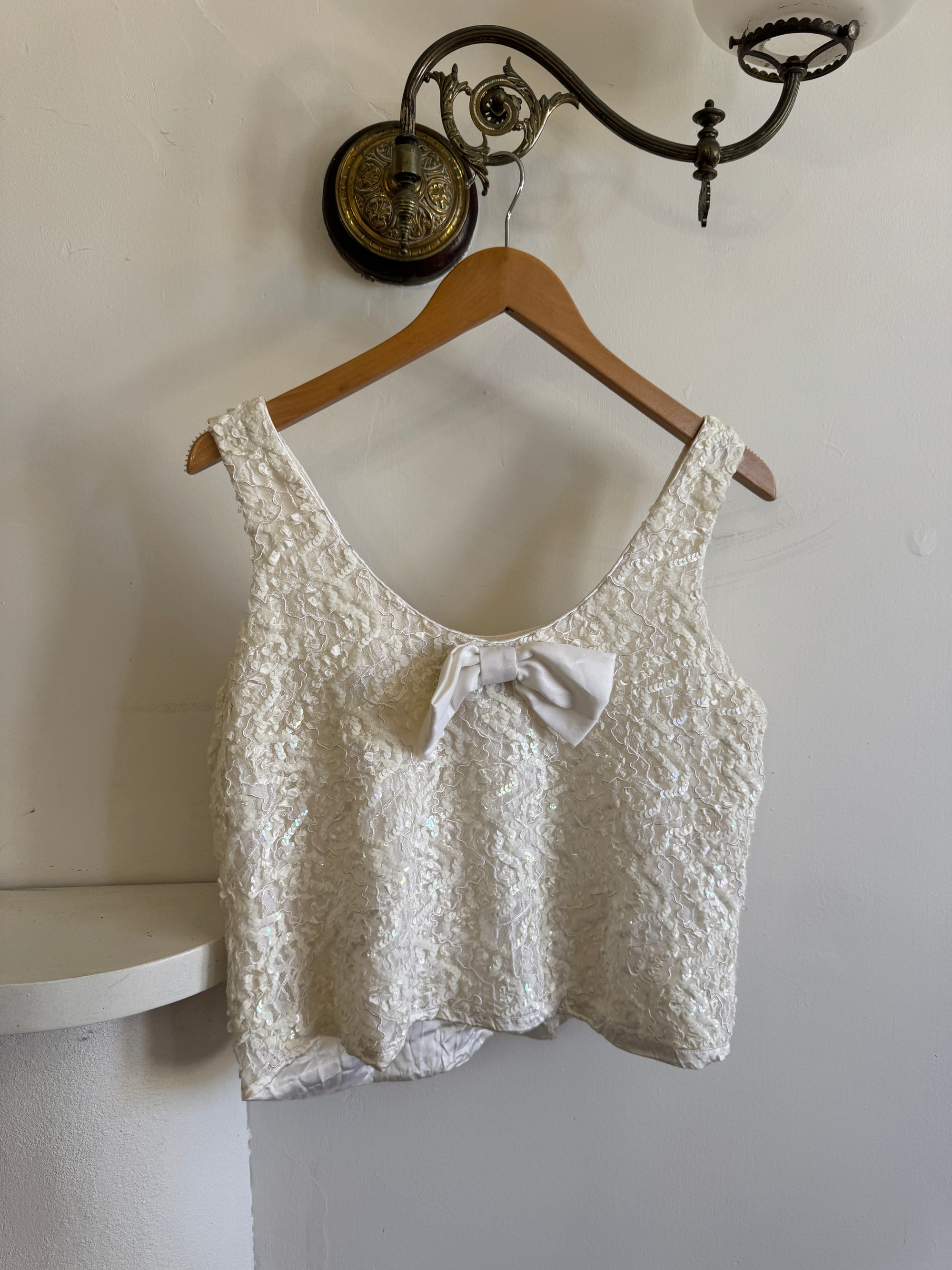Vintage 60s Sequin Bow Bridal Tank
