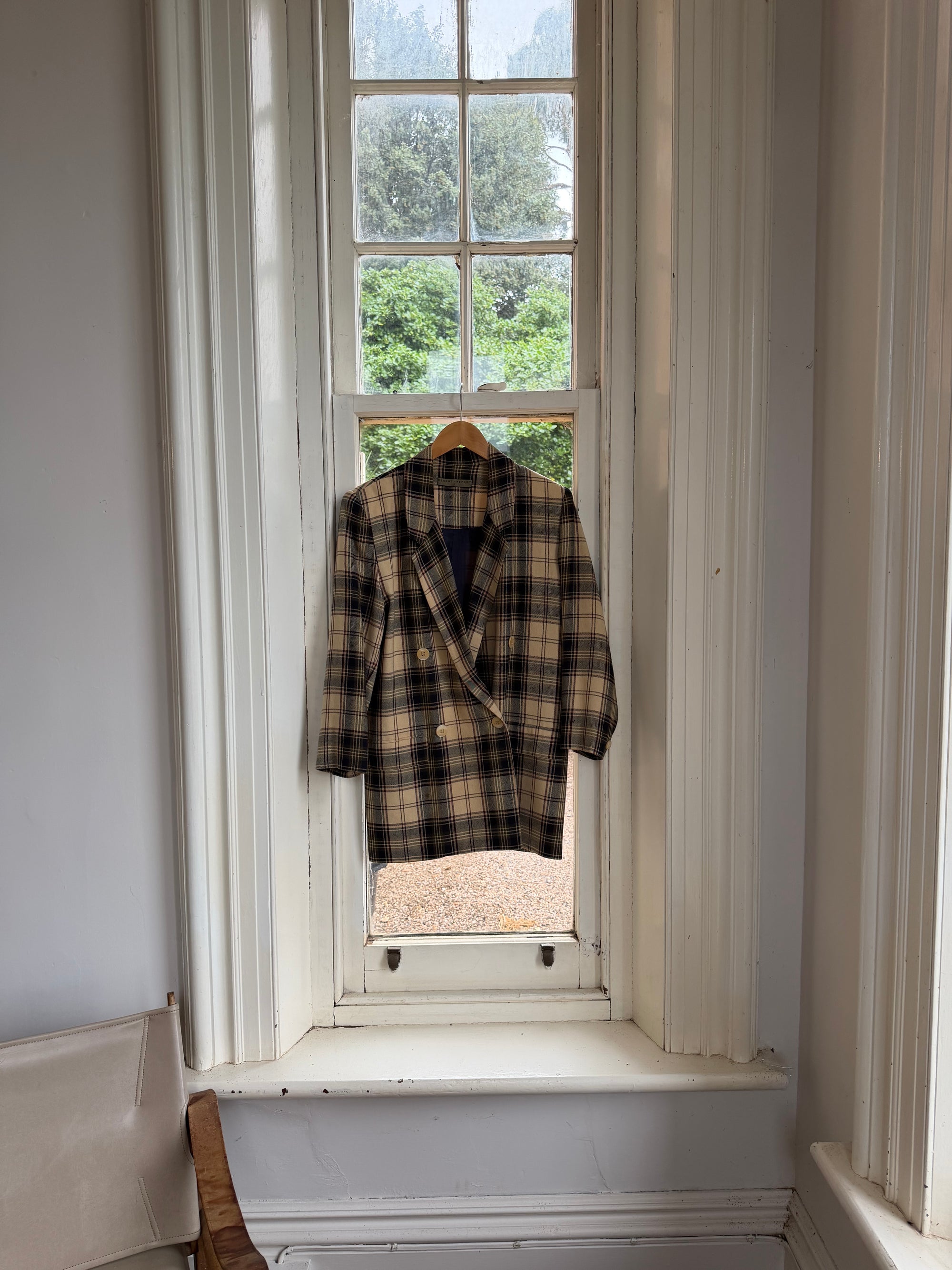 Vintage 90s Plaid Blazer Navy, Burgundy and Cream