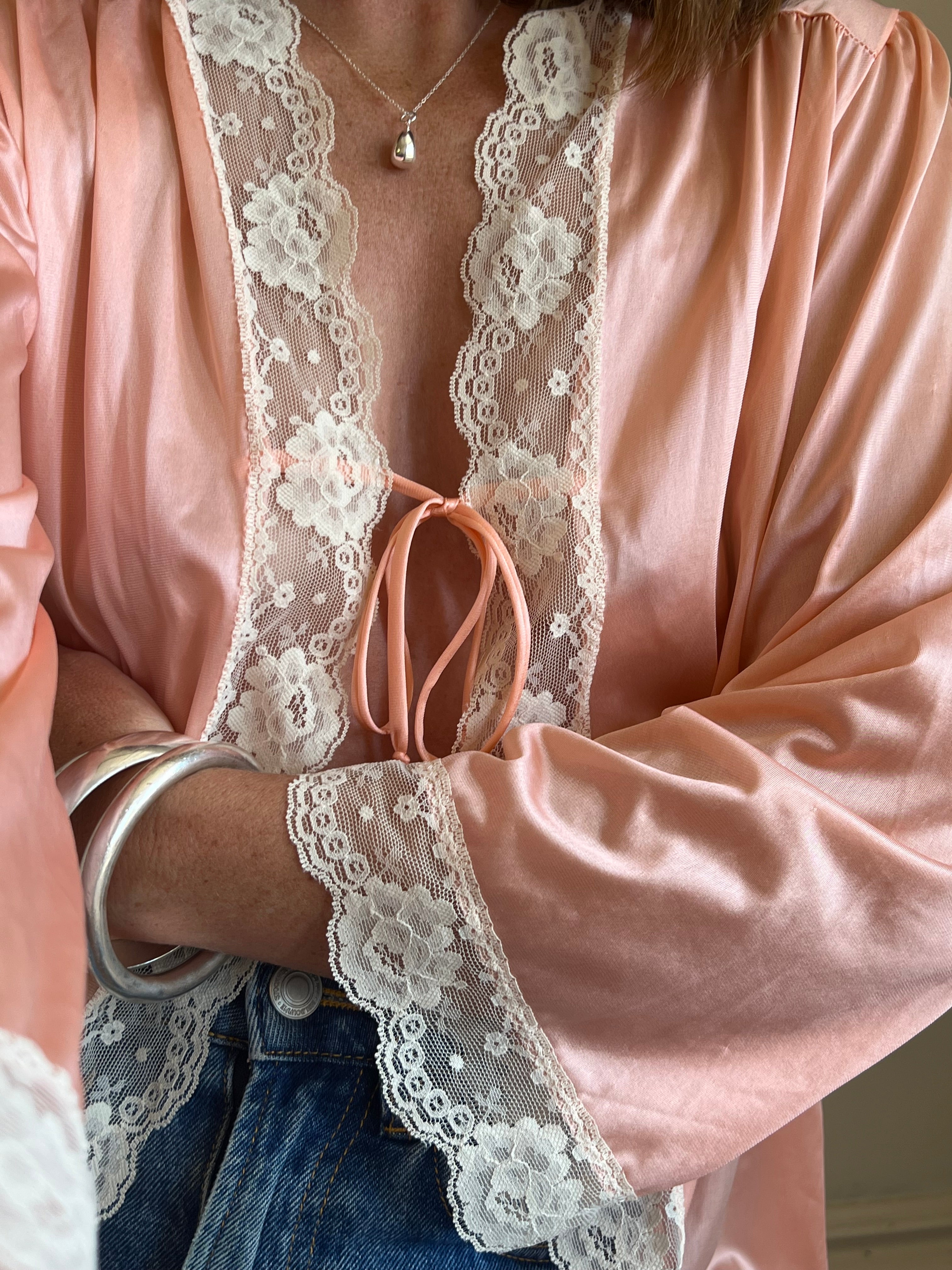 Vintage Long Sleeve Peach Tie Top