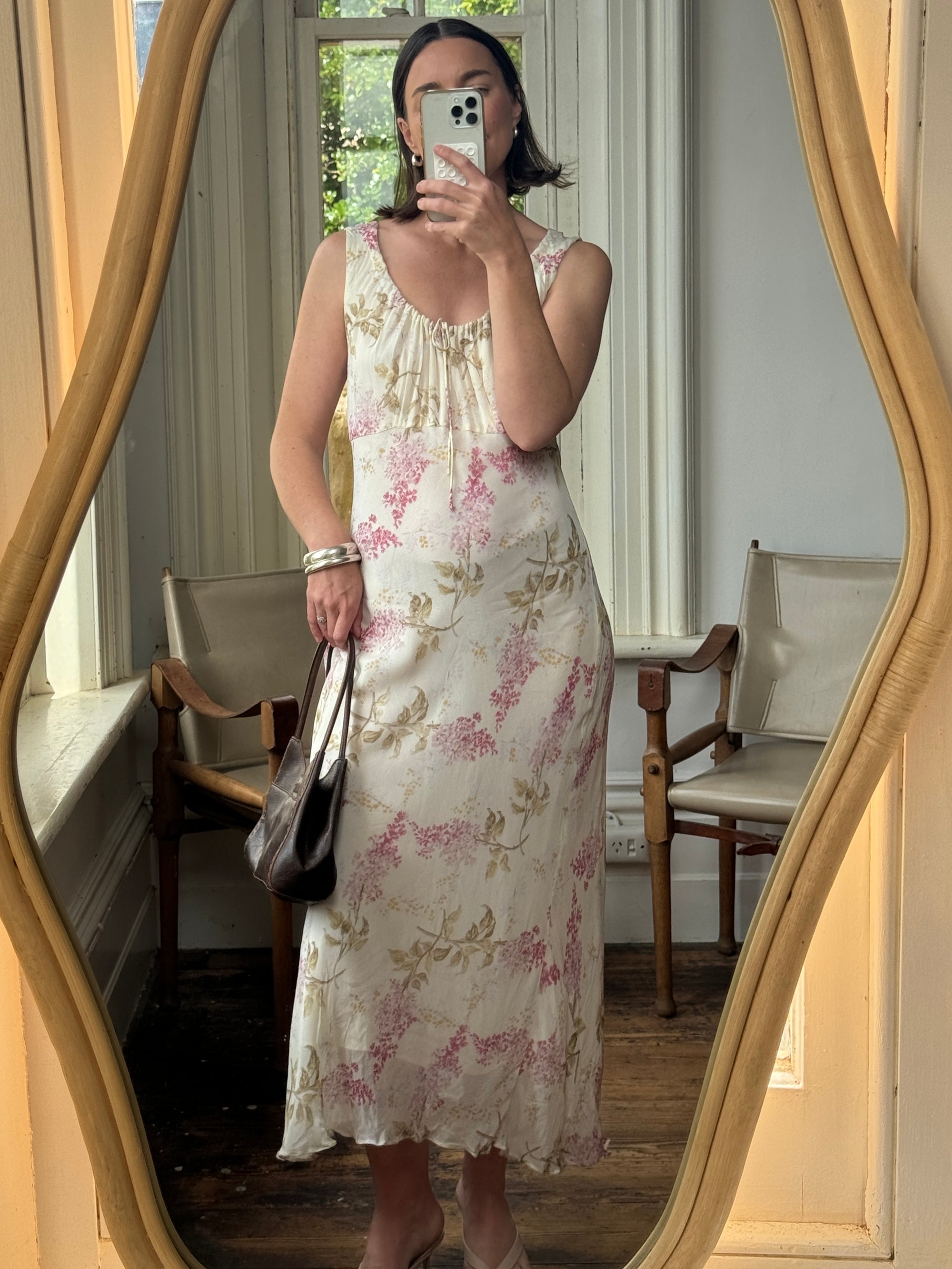 Vintage 90s Milkmaid Dress Creme Floral