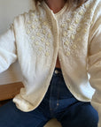 Vintage Wool Sequin and Bead Cardi Creme