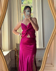 Vintage 90s Butterfly Fuchsia Silk Maxi Dress
